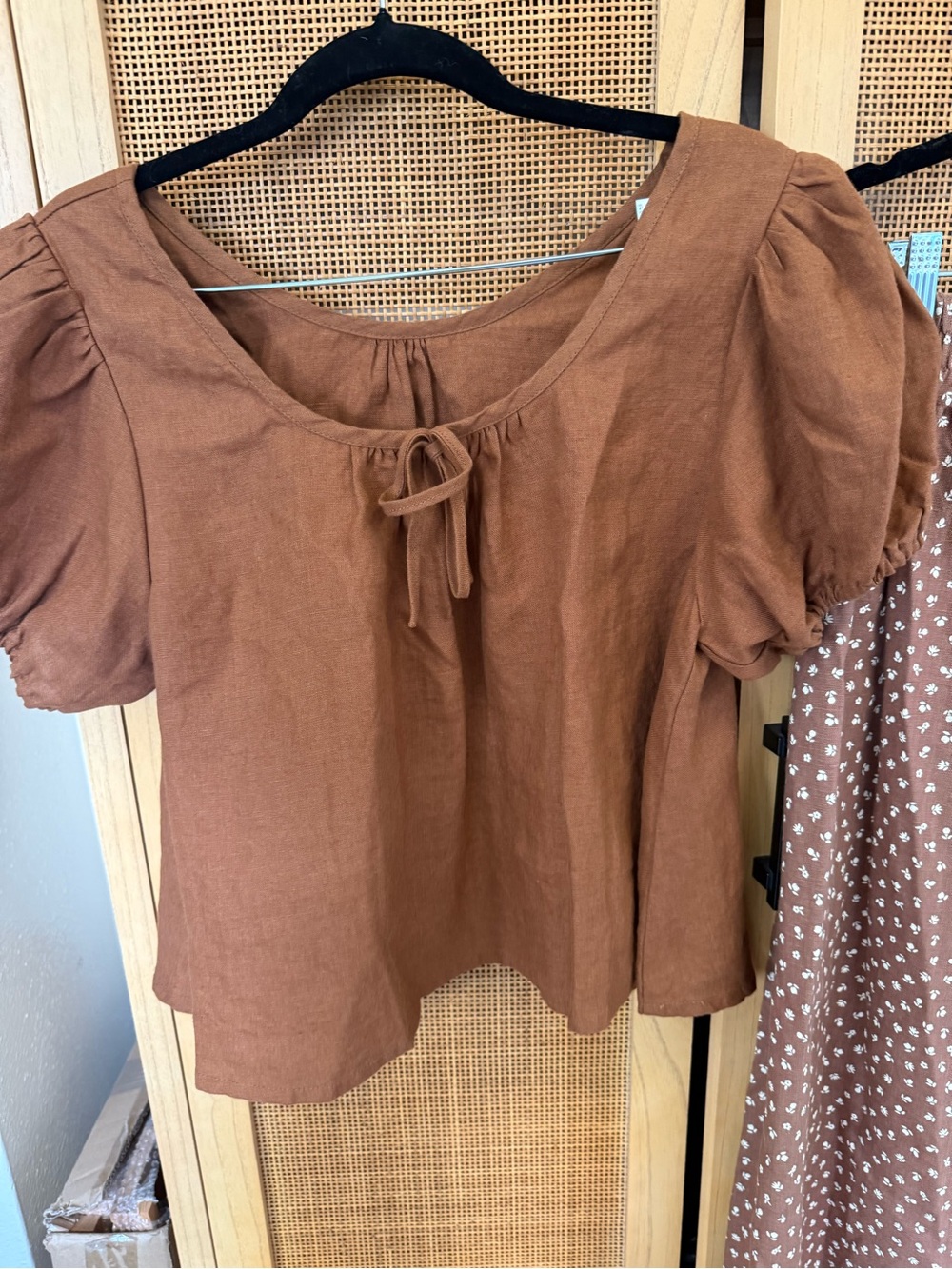 notPERFECTLINEN Milos Puff Sleeve Linen Blouse TOAST SM NWOT